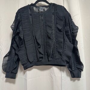 Gracia Black Ruffled Long Sleeve Blouse